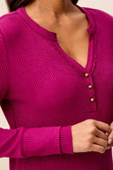 Tribal Ladies Magenta Waffle Henley Top w/Buttons