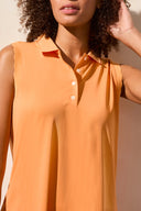 Tribal Ladies Melon Sleeveless Polo Top w/Scallop Edge Rib Details