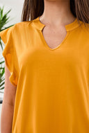 Tribal Ladies Mixed Media Daffodil Ruffle Sleeve V-Neck Top