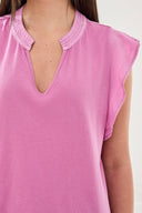 Tribal Ladies Mixed Media Orchidglow Ruffle Sleeve V-Neck Top