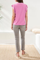 Tribal Ladies Mixed Media Orchidglow Ruffle Sleeve V-Neck Top