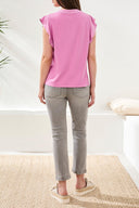 Tribal Ladies Mixed Media Orchidglow Ruffle Sleeve V-Neck Top