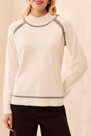 Tribal Ladies Mock Neck Cream Sweater w/Tipping Detail