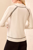 Tribal Ladies Mock Neck Cream Sweater w/Tipping Detail