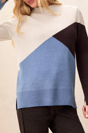 Tribal Ladies Mock Neck Jaquard Saddlebrown Sweater w/Slits