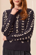 Tribal Ladies Mock Neck Sapphire Sweater w/Cables Detail