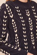 Tribal Ladies Mock Neck Sapphire Sweater w/Cables Detail