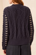 Tribal Ladies Mock Neck Sapphire Sweater w/Cables Detail