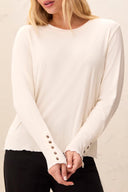 Tribal Ladies Moonstone LS Crew Neck Top w/Button Detail