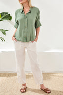 Tribal Ladies Moss Elbow Sleeve Button Up Blouse