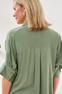 Tribal Ladies Moss Elbow Sleeve Button Up Blouse