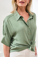 Tribal Ladies Moss Elbow Sleeve Button Up Blouse