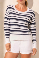 Tribal Ladies Nautical Stripe LS Crew Neck Sweater w/Drop Shoulder
