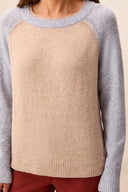 Tribal Ladies Oatmeal Crew Neck Colourblock Sweater