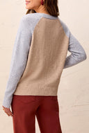 Tribal Ladies Oatmeal Crew Neck Colourblock Sweater