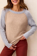 Tribal Ladies Oatmeal Crew Neck Colourblock Sweater