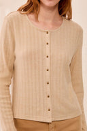 Tribal Ladies Oatmeal LS Crew Neck Cardi Top