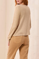 Tribal Ladies Oatmeal LS Crew Neck Cardi Top