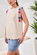 Tribal Ladies Oatmeal Sleeveless Top w/Crochet Detail