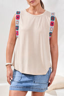 Tribal Ladies Oatmeal Sleeveless Top w/Crochet Detail