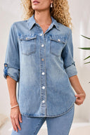Tribal Ladies Oceanwash Classic Denim Short w/Rollup Sleeves