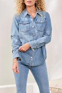 Tribal Ladies Oceanwash Classic Denim Short w/Rollup Sleeves