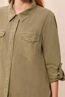 Tribal Ladies Olive Stone Classic denim Shirt w/Roll-up Sleeves