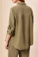 Tribal Ladies Olive Stone Classic denim Shirt w/Roll-up Sleeves