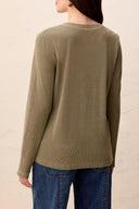 Tribal Ladies Olive Stone LS Top w/Combo Detail @ Placket