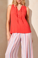 Tribal Ladies Poppy Sleeveless Blouse w/Button Placket