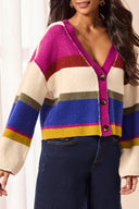 Tribal Ladies Puff Sleeve Cream Multi Sweater