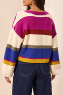 Tribal Ladies Puff Sleeve Cream Multi Sweater
