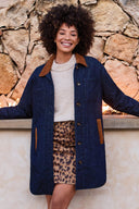Tribal Ladies Quilted Rinse Denim Jacket w/Suede