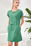 Tribal Ladies SS Greenery Zip Dress w/Drawcord