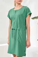 Tribal Ladies SS Greenery Zip Dress w/Drawcord