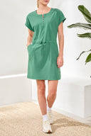 Tribal Ladies SS Greenery Zip Dress w/Drawcord