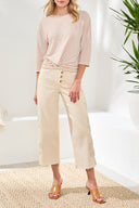 Tribal Ladies Sahara Beige 3/4 Sleeve Boatneck Top w/Knot Detail