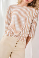 Tribal Ladies Sahara Beige 3/4 Sleeve Boatneck Top w/Knot Detail
