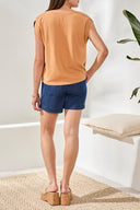 Tribal Ladies Sahara Beige Boatneck Cap Sleeve Top w/Pleats