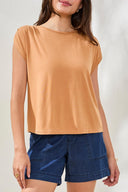 Tribal Ladies Sahara Beige Boatneck Cap Sleeve Top w/Pleats