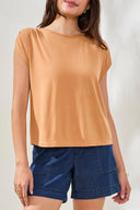 Tribal Ladies Sahara Beige Boatneck Cap Sleeve Top w/Pleats