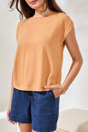Tribal Ladies Sahara Beige Boatneck Cap Sleeve Top w/Pleats