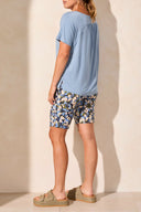 Tribal Ladies Scuba Blue SS Crew Neck Top w/Back Shirring