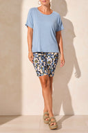 Tribal Ladies Scuba Blue SS Crew Neck Top w/Back Shirring