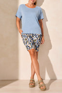 Tribal Ladies Scuba Blue SS Crew Neck Top w/Back Shirring