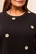 Tribal Ladies Size Inclusive Black Crew Neck Top w/Embroidery