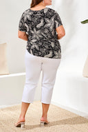 Tribal Ladies Size Inclusive Quartz Crewneck Top w/Side Ruching
