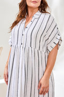Tribal Ladies Size Inclusive White/Black Flowy Shirt Dress w/Slit & Hidden Placket
