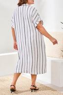 Tribal Ladies Size Inclusive White/Black Flowy Shirt Dress w/Slit & Hidden Placket