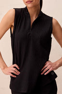 Tribal Ladies Sleeveless Black Zip Mock Neck Top